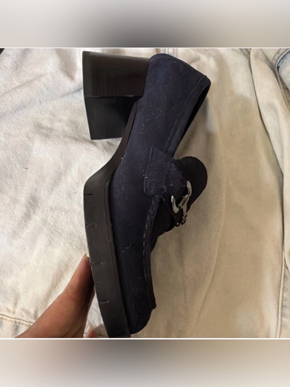 RIZZOLI Navy Suede Horsebit Block Heel Pumps Women's Almond size size 40 USA - Picture 8 of 9